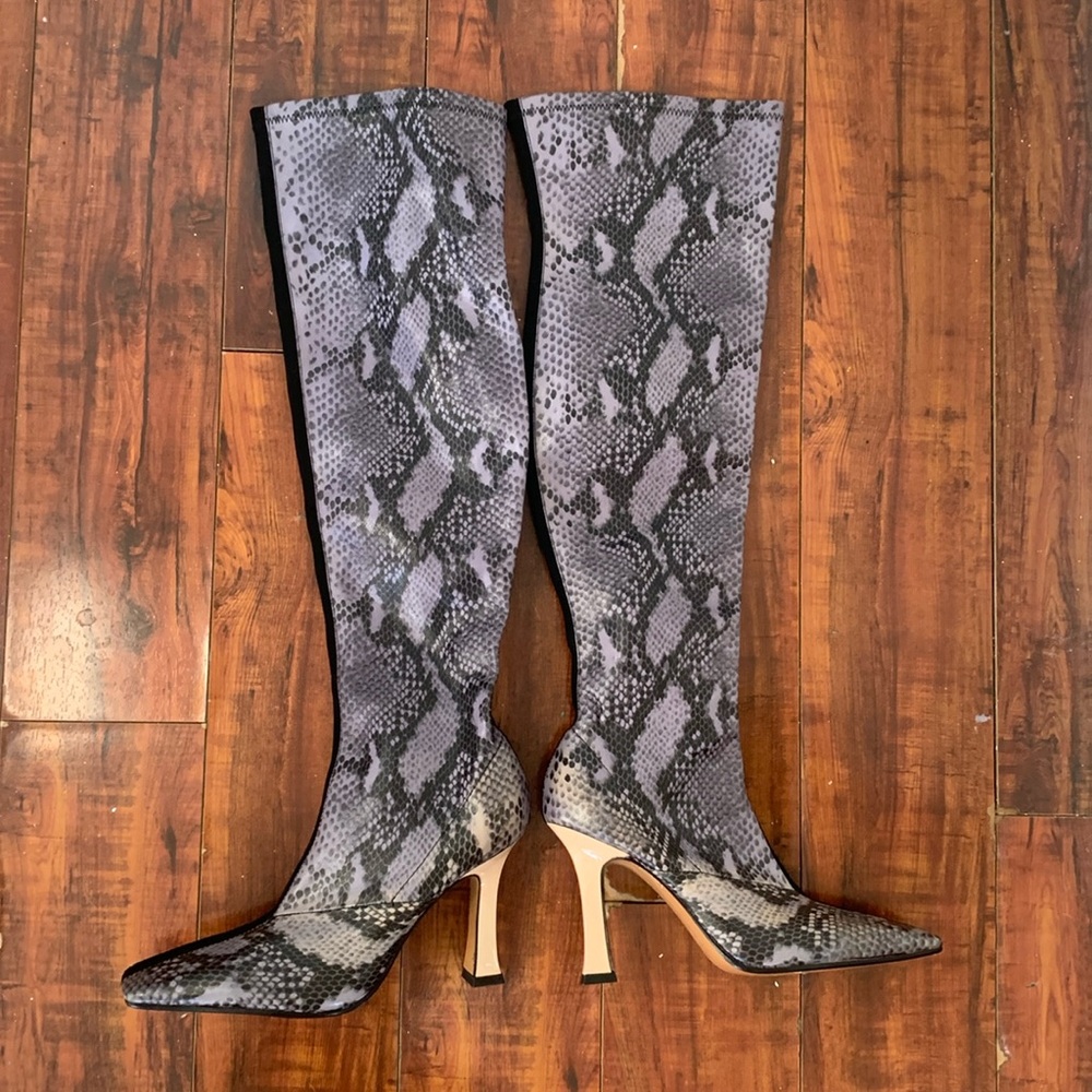 Snake print calf boots
